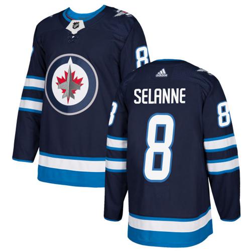 Adidas Jets #8 Teemu Selanne Navy Blue Home Authentic Stitched NHL Jersey
